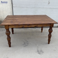 Table de ferme vintage en bois massif, table à manger rectangulaire en pin avec pieds amovibles pour hôtel et banquet