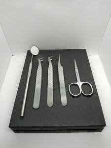 Juego de 5 pinzas de extensión de pestañas de acero inoxidable con agarre de diamante, Punta puntiaguda y mango de espejo, Tijera - Product Image 4