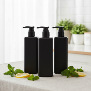 Flacon pompe carré en PET noir de 500 ml, emballage beauté, rechargeable, pour huile essentielle, shampoing, après-shampoing et <span class=keywords><strong>gel</strong></span> <span class=keywords><strong>douche</strong></span> - Product Image 3