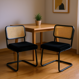 Juego de Sillas de Comedor de 2 Piezas con Respaldo de Ratán, Tapizadas en Terciopelo, Patas de Metal, Diseño Moderno y Minimalista para Comedor, Muebles para el Hogar - Product Image 2