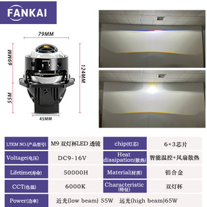 FANKAI Lente LED M9 de 3 Pulgadas, Doble Haz, 65W, Actualización de Faros Delanteros para Automóvil, Alta Potencia, Universal, para Reequipamiento - Product Image 5