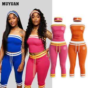 Conjunto de Dos Piezas para Mujer, Top Tubo y Pantalones Capri, Estilo Colorblock, Atuendo de Verano a la Moda, Logotipo Personalizado, MOQ Bajo, Nuevo Diseño Único - Product Image 1