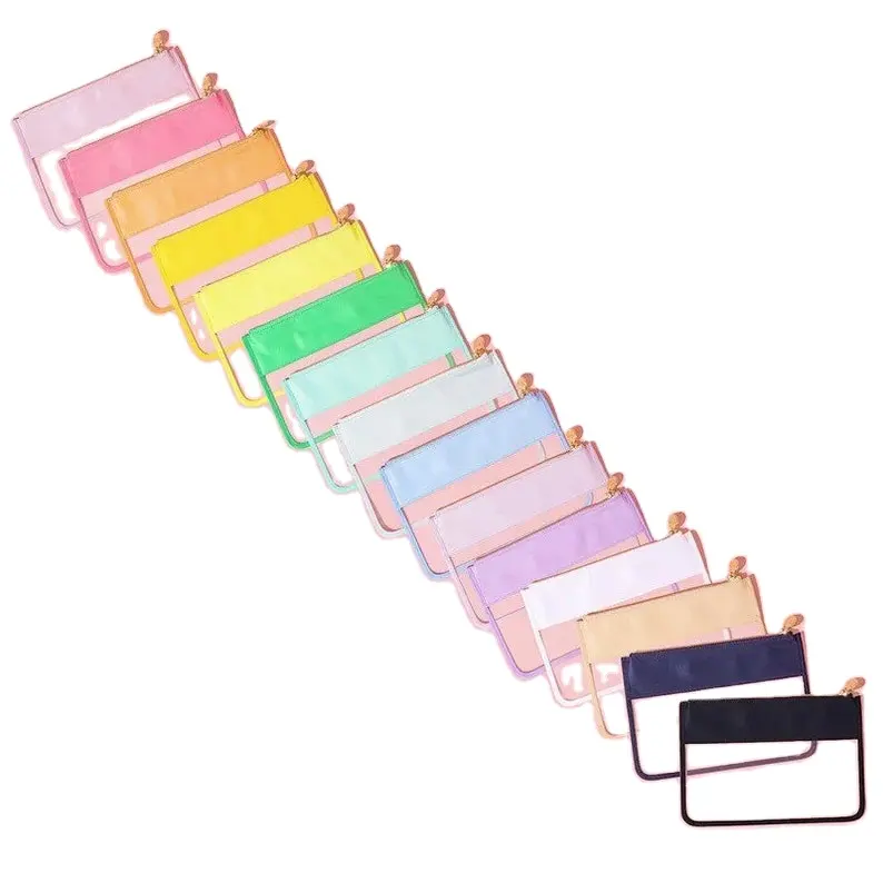 Grande trousse de toilette transparente personnalisée, pochette à fermeture éclair en nylon transparent, patchs de lettres en chenille, sac de maquillage cosmétique en PVC