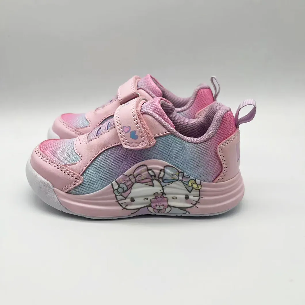 Sepatu lampu LED anak perempuan, sneaker merek HELLOW KITTY kasual gaya baru 2023