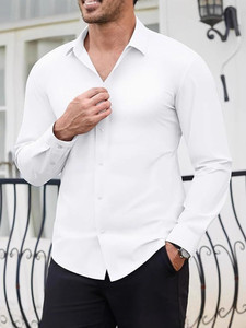 Camicia Sportiva da Uomo a Maniche Lunghe, Senza Cuciture, Altamente Elastica, Senza Bisogno di Stiratura, Design Elegante per Uomo d'Affari - Product Image 6