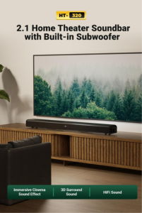 Barre de son élégante 2.1 avec caisson de basses intégré, contrôle indépendant des basses et des aigus, 6 haut-parleurs, configuration audio sans fil pour salon et téléviseur - Product Image 2