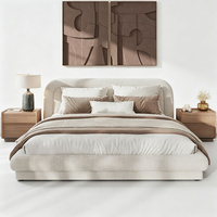Lit Moderne Courbé en Tissu Bouclé, Cadre de Lit King Size, Mobilier de Chambre, Lit Cocon avec Tête de Lit pour Maison, Hôtel, Appartement