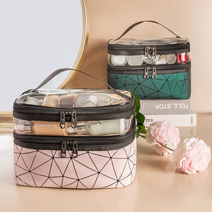 Cosmetic Bag Double Layer Waterproof PVC <b>Storage</b> Travel <b>Toiletry</b> Case Green Pink Black Silver Blue - Product Image 2