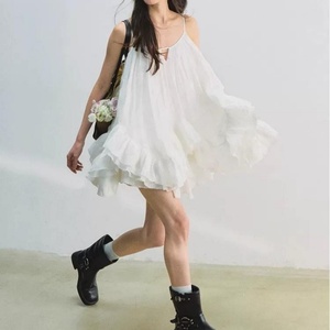 RECOIN R1C ชุดเดรสผ้าชีฟองสีขาวแสนสบายสไตล์นางฟ้าสำหรับฤดูร้อน |   กระโปรงทรงพองแบบรัดรูปสไตล์บีชรีสอร์ท - Product Image 2