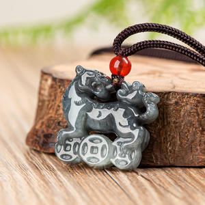 Pendentif en jade animal tigre en jadéite naturelle, style chinois noir, UNISEXE, cadeau avec certificat d'évaluation DW54 - Product Image 3