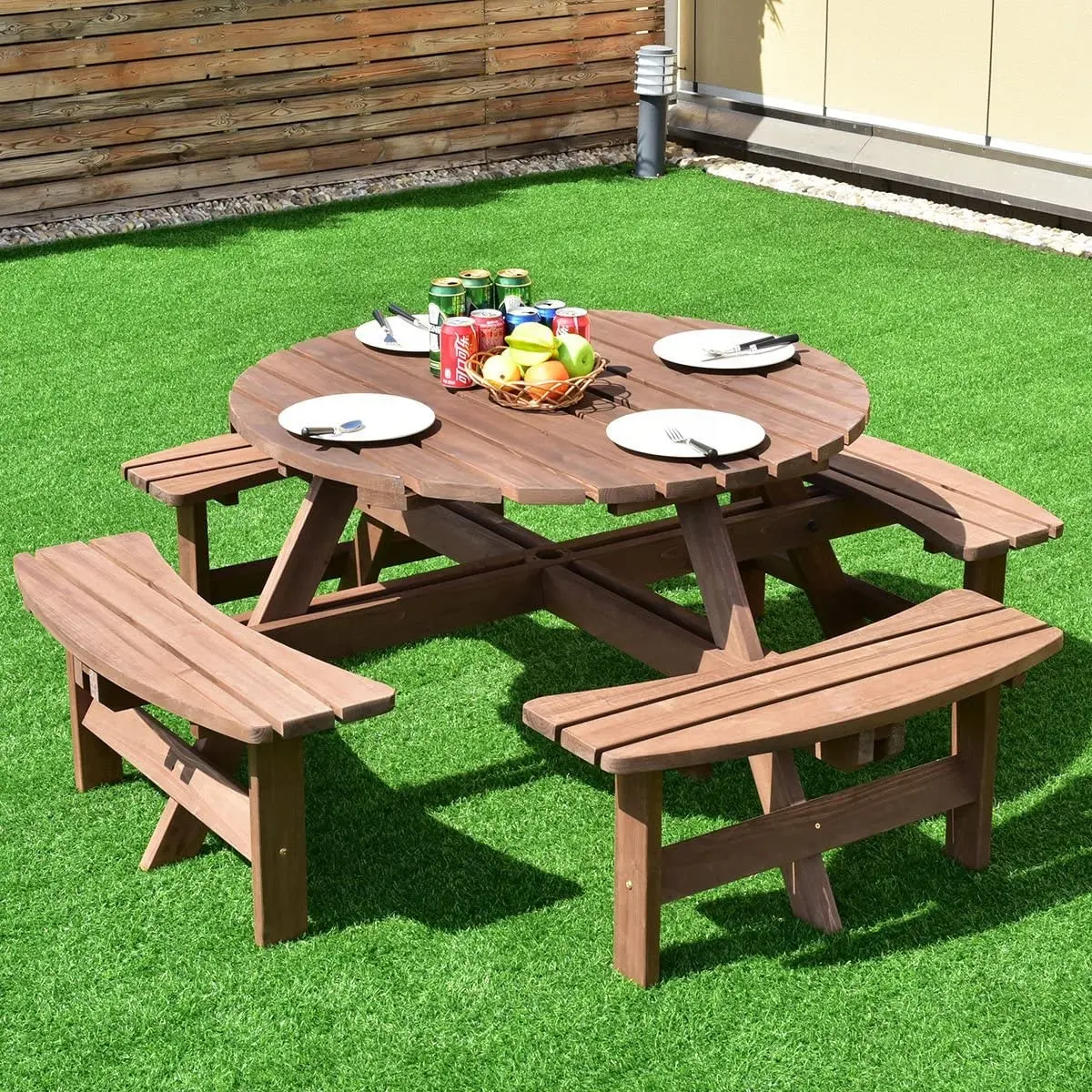 Park Pub Patio Tuinmeubelen Grote Luxe Ronde Hout Houten Outdoor Bier Dining Paraplu Picknick Tafel En Bank