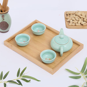 Plateau à thé carré en bambou, style japonais, pour service de thé et collations - Product Image 1