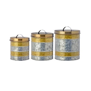<b>SET</b> of 3 HANDMADE GALVANIZED KITCHEN CANISTERS <b>SET</b> KITCHEN ROUND FOOD CONTAINER for <b>SUGAR</b> <b>COFFEE</b> <b>TEA</b> - Product Image 1