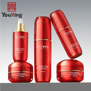 Juego de Envases para Cuidado de la Piel con Textura Espiral y Logotipo Personalizado, Botella de Plástico Cilíndrica de Material PS para Suero y Loción, Bomba Dosificadora de Loción, Marca YouXing - Product Image 1