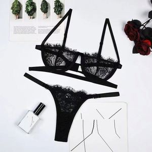 K2080 2pcs Set Bra & Celana Dalam Wanita, Lingerie Seksi Berenda, Set Bra Tiga Titik dengan Kawat, Lingerie Erotis untuk Wanita - Product Image 2