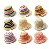 Chapeau Bob en Coton Crocheté Fait Main, Respirant et Creux, pour Toutes Saisons, Unisexe, Style Bohème, Rayé Arc-en-ciel, Tricoté, Chapeau de Pêcheur