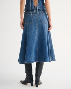 Jupe midi évasée à taille haute, style vintage élégant et décontracté, personnalisée par LEDUO, pour femmes, en tissu denim - Product Image 2
