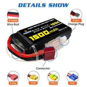Pulfly <span class=keywords><strong>1500mah</strong></span> 100c <span class=keywords><strong>7.4v</strong></span> 2s rc lipo 11.1v 3s 4S 6s 6s סוללה נטענת מזל ט ליתיום פולימר עבור חלקי מרובע rc - Product Image 3