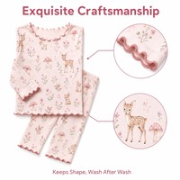 Ensemble de vêtements pour filles en viscose de bambou à 93% et élasthanne à 7%, imprimé cerf de la forêt, décontracté, manches longues, deux pièces, toutes saisons, OEM ODM
