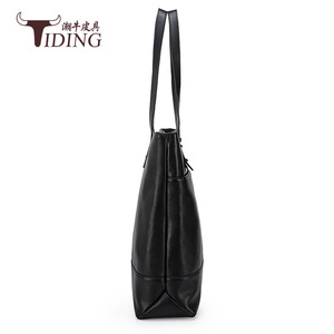 Tiding Genuine Leather Tote Bag 14-Inch Large Capacity Black Minimalist Everyday Use - Product Image 3