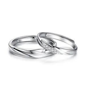 خاتم زواج من الفضة الإسترليني عيار S925, خاتم كلاسيكي للزفاف بتصميم مفتوح قابل للتعديل