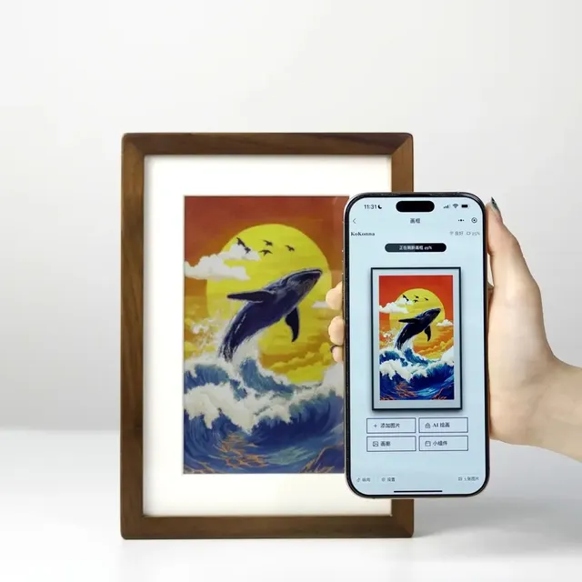 Hindetel  Digital AI Image Generation Color E-Ink Wooden Frame with Touch ScreenWiFi 800x480 Resolution Wall Mounted