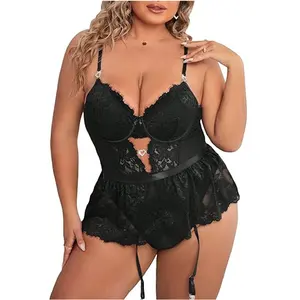 Eendelige Jumpsuits Holle Playsuits Kant Sexy Open Cup Bh Kruisloos Lingerie Teddy Met Tepels Bodysuits Met Hanger