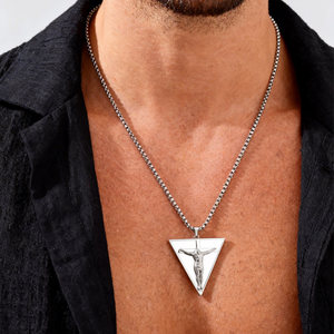 Collana con Crocifisso Triangolare in Acciaio Inox 316L per Uomo, Ciondolo a Croce di Gesù, Gioielli Religiosi Gotici con Catena a Maglia, Impermeabile - Product Image 6