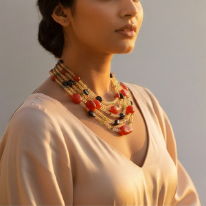 Collier vintage en laiton avec perles et pierres précieuses (quartz, perle, agate, turquoise) - Product Image 3