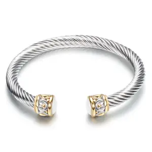 Expandable Wire double Colors Fashion Women Stainless Steel Jewelry Elastic Wire Charm Clasp Bracelets Bangles