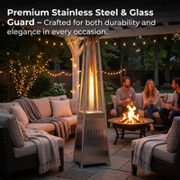 Chauffe-terrasse au gaz moderne en acier inoxydable, forme pyramide, 48000 BTU, chauffage extérieur au propane, triple protection de sécurité pour les fêtes et les jardins