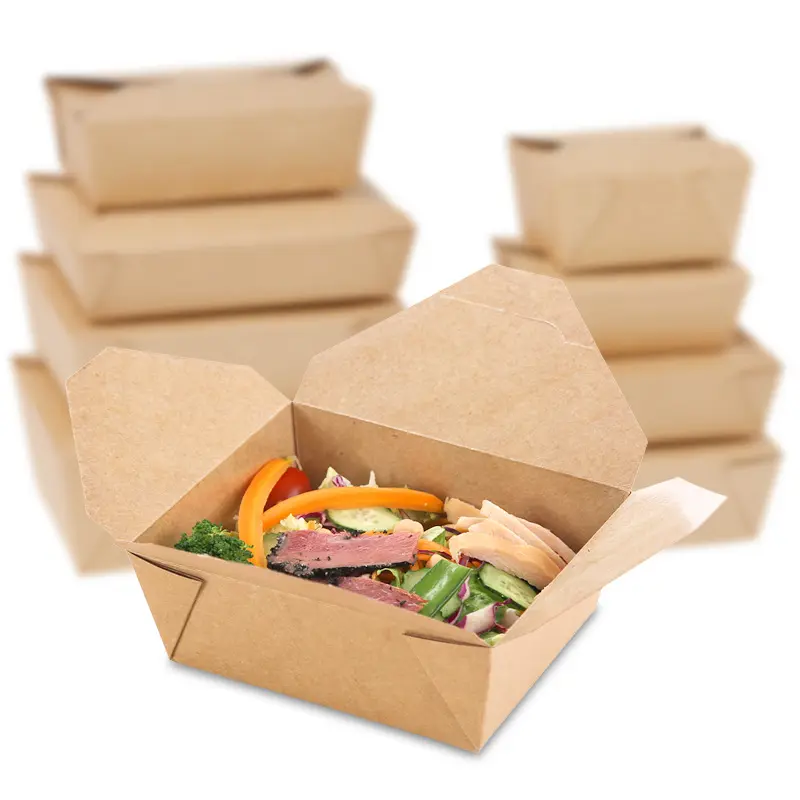Wholesale Custom Printed Disposable Large Capacity Take Out Kraft Paper Packaging Folding Box
