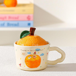 Caneca de Cerâmica com Tampa como Lembrança, Caneca Fofa Laranja para Meninas, Caneca de Cerâmica com Tampa para Beber Água em Casa ou no Escritório - Product Image 6
