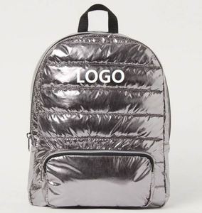 Elegant Quilted Design Women's Silver Shimmering <b>Backpack</b> Daily Use With Cotton Lining and Zipper Closure - Product Image 1