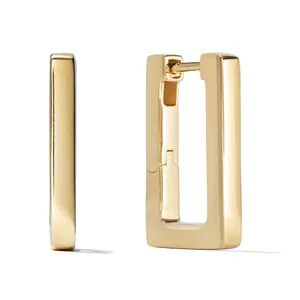 Gemnel fashion women 925 sterling silver 18k gold plated U square chunky huggies earrings