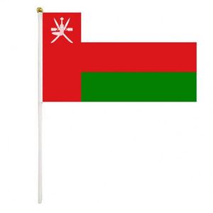 Promotional Custom Polyester Fabric Small Size Country Oman Omani National Hand Held Waving <b>Flags</b> With Plastic or Wooden Pole - Product Image 1