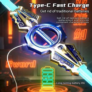 Sabre laser rotatif en plastique à double tranchant avec lumières LED clignotantes, rechargeable, pour enfants, idéal pour les fêtes et le cosplay - Product Image 3