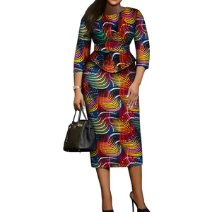 Robes élégantes en coton africain pour femmes, tenues Ankara Bazin Riche avec jupes <span class=keywords><strong>et</strong></span> hauts extensibles, grandes tailles, manches longues - Product Image 3