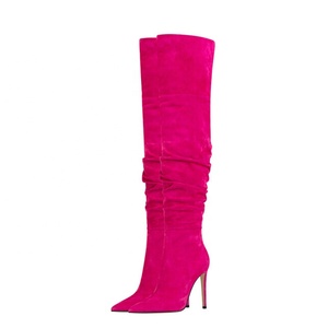 Wide Feet Size 45 Women Soft Flock Over Knee <b>Boots</b> High Thin Heels Side Zipper Long Booties Colors Custom Shoes - Product Image 6