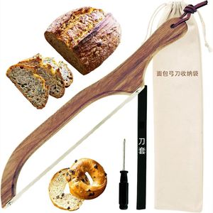 Wooden <b>Bread</b> <b>Knife</b> Bow Shape 12 In Polished Blade Slicer For Baguette Toast Sandwich - Product Image 1