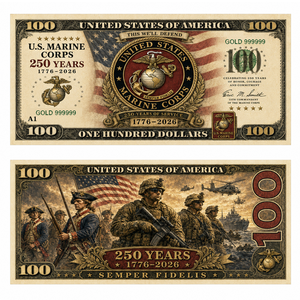 Set di 4 banconote dorate bifacciali con motivi militari della Marina, Esercito, Aeronautica e Marines degli Stati Uniti, per il 250° anniversario (1776-2026), decorazione per le feste - Product Image 3