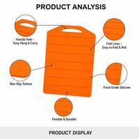Planche à découper en silicone personnalisable avec logo, pliable, qualité alimentaire, sans BPA, bords doux pour les couteaux, préparation culinaire, voyage, camping-car, gain de place, OEM ODM