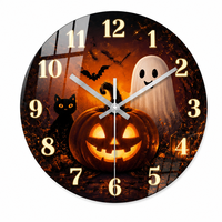 Horloge murale ronde en verre personnalisée, design arbre de Noël, mouvement silencieux à quartz, 30 cm, OEM ODM, vente en gros, décoration intérieure, cadeau