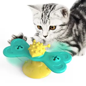 Toilettage caoutchouc molaire chat jouet pour animaux de compagnie moulin à vent cataire jouet pour chaton avec ventouse chat jouet
