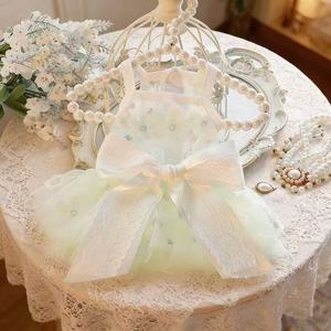 Pet <b>Clothes</b> Dog <b>Cat</b> Spring Summer Lace Dress Green Elf Princess Cut Breathable Skirt - Product Image 4