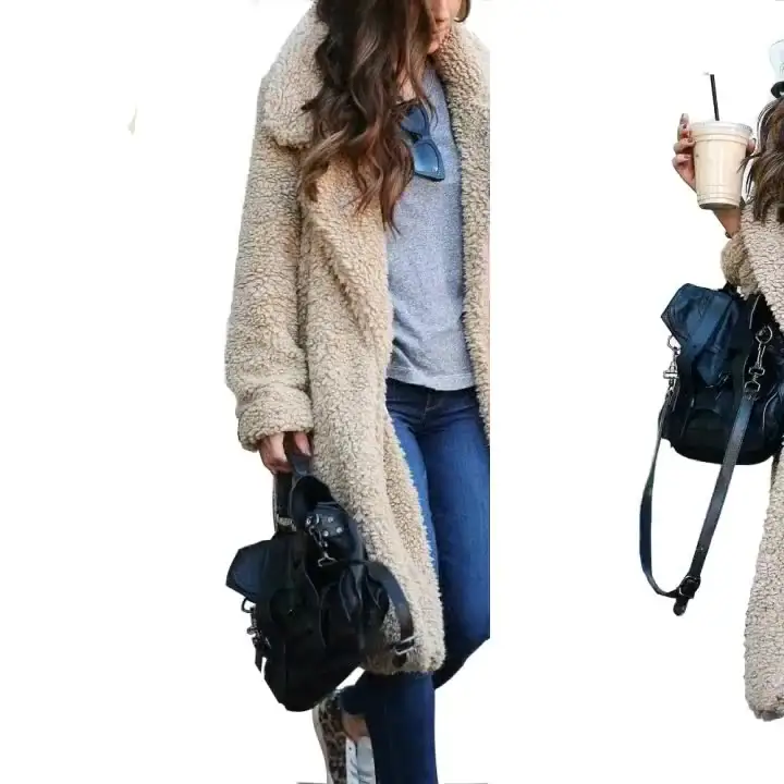 Faux Fur Teddy Coat Women 2022 Winter Soft Lambswool Fur Long Jacket Plush Overcoat Casual Outerwear