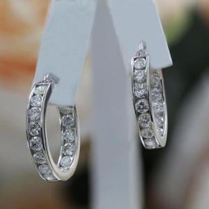 Orecchini a Cerchio in Oro Bianco, Argento 925 Placcato Rodio con Cristalli e Strass, Classici per Uso Quotidiano Femminile - Product Image 6