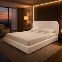 Lit plateforme moderne avec rangement sous le lit, revêtement en tissu beige, plateforme relevable hydraulique pour chambre à coucher