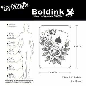 Autocollant de tatouage semi-permanent Boldink personnalisé, réaliste, effet cartes à <span class=keywords><strong>jouer</strong></span>, motif rose, imperméable, longue durée (2 semaines), encre Jagua - Product Image 4