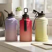 Bouteille d'eau sportive écologique en acier inoxydable de 2,2 L, non isolée, anti-fuite, avec poignée de transport, ouverture large, bouteille à boire directement